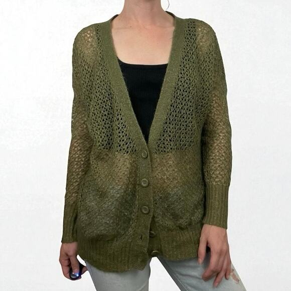 Kensie Olive Green & Gold Metallic Knit Button Down Cardigan Sweater - Picture 1 of 9